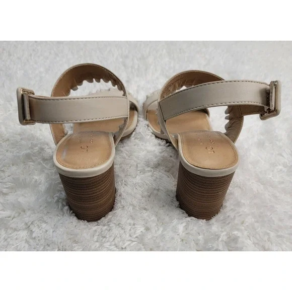 LC Lauren Conrad Etta Slingback Sandals Womens Size 8 Cream Two Band Ruffle Trim - Picture 5 of 10